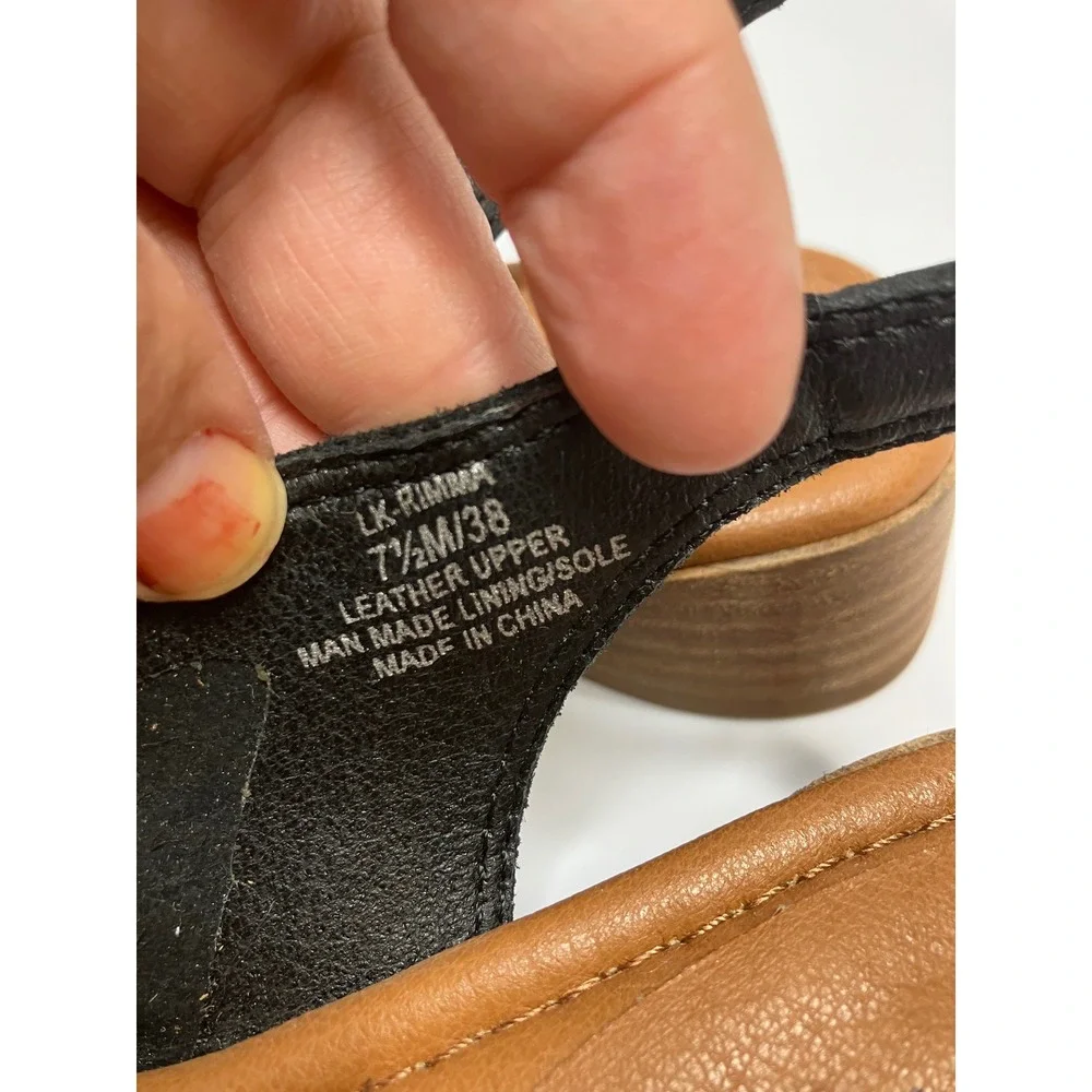 Lucky Brand Rimma Sandals Women 7.5 Black Excellent Leather Slingback Block Heel